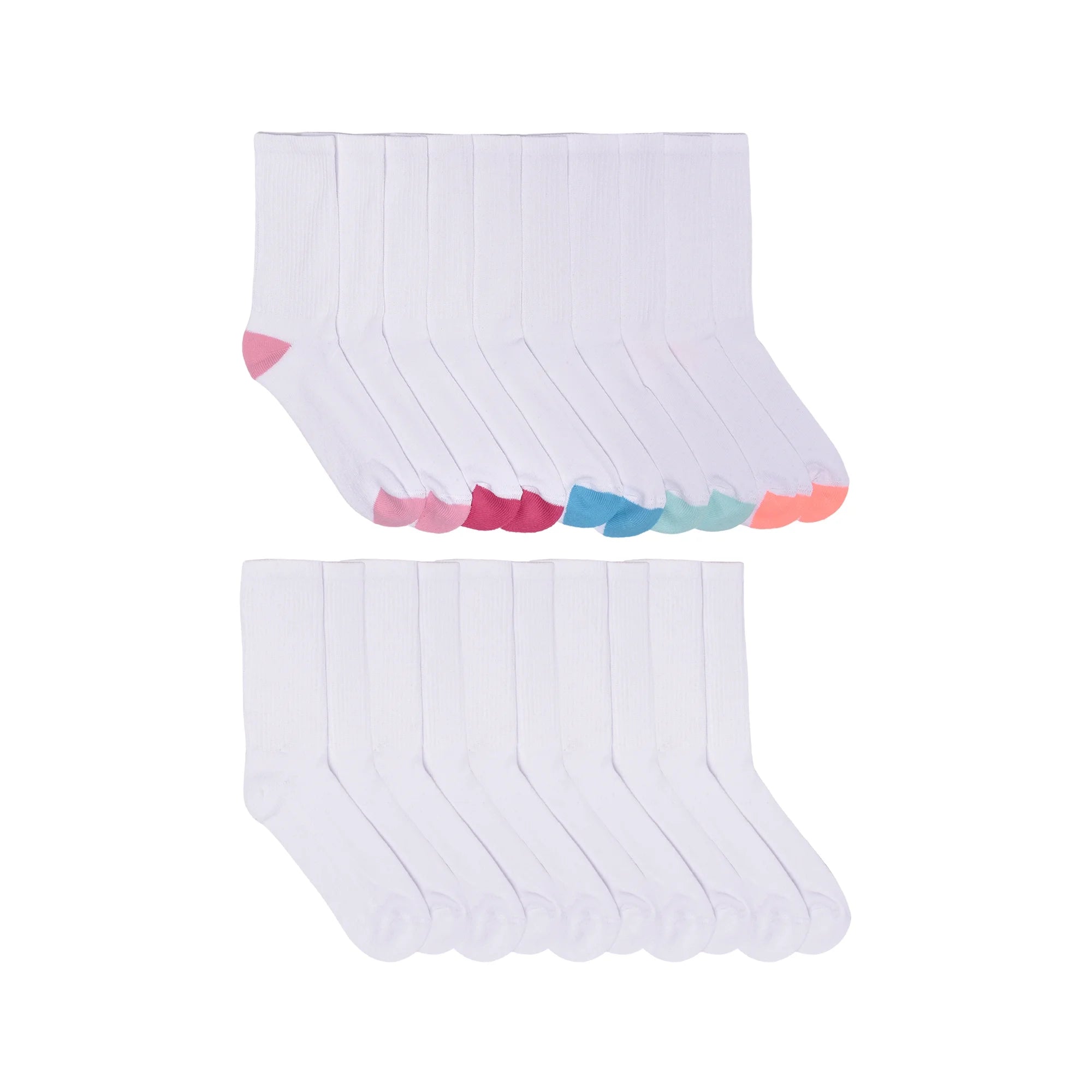 Girls Cushioned Crew Socks, 10-Pack, Sizes S (6-10.5) - L (4-10) - 0