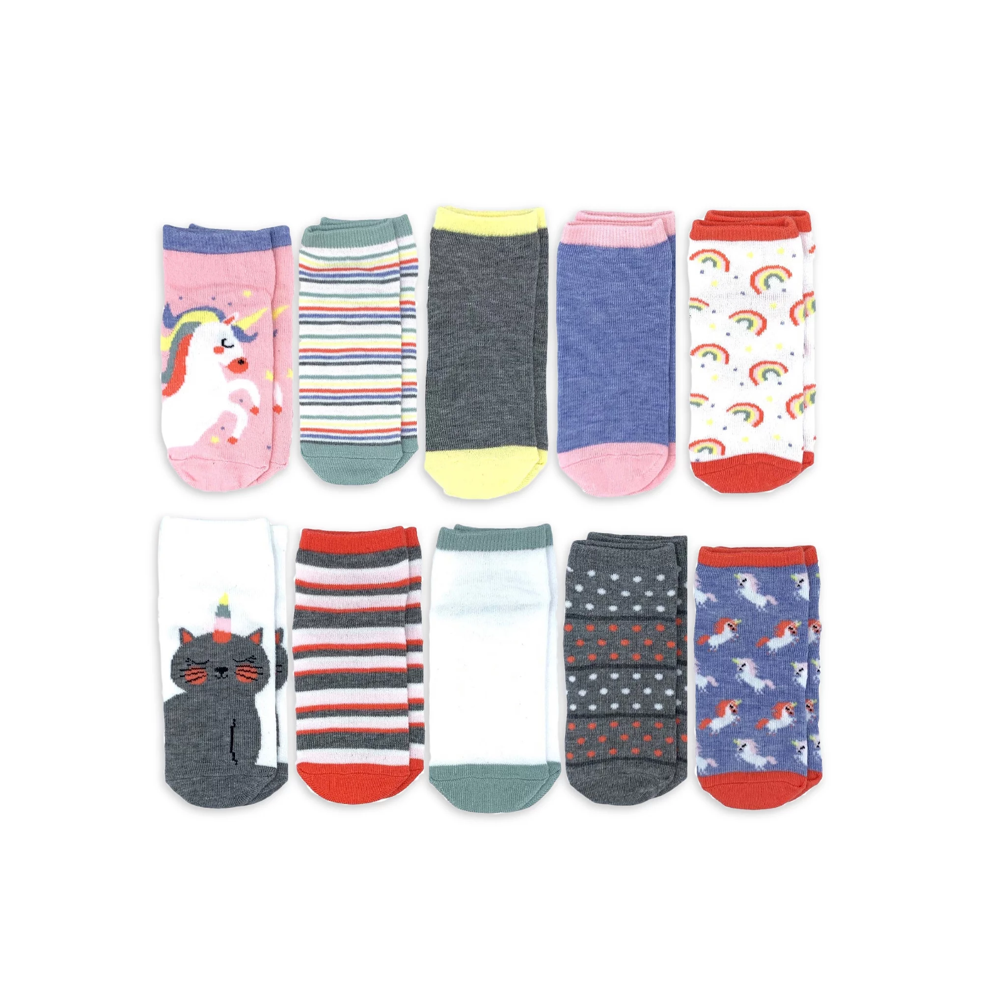 Girls Unicorn No-Show Socks, 10-Pack, Sizes S-L