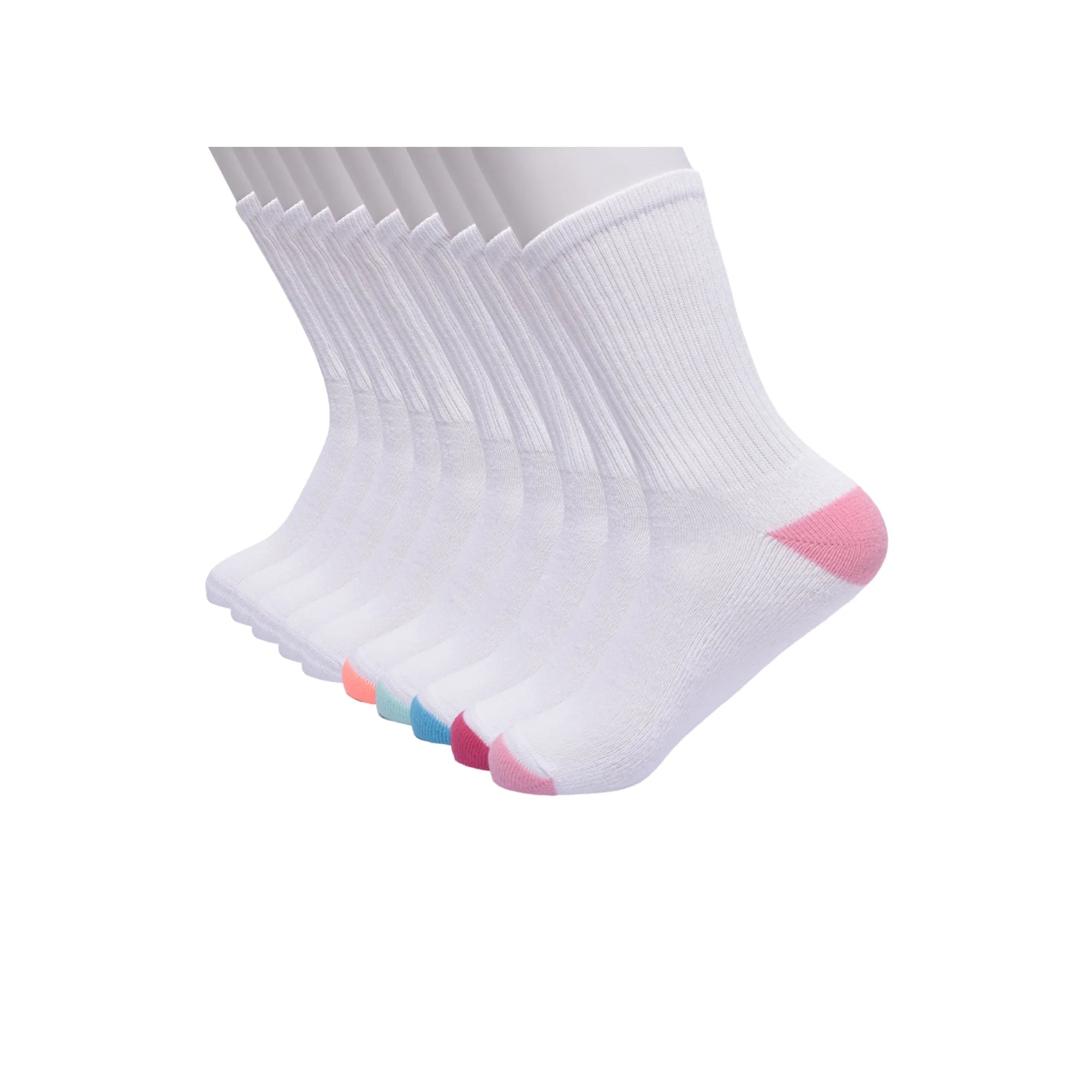 Girls Cushioned Crew Socks, 10-Pack, Sizes S (6-10.5) - L (4-10)