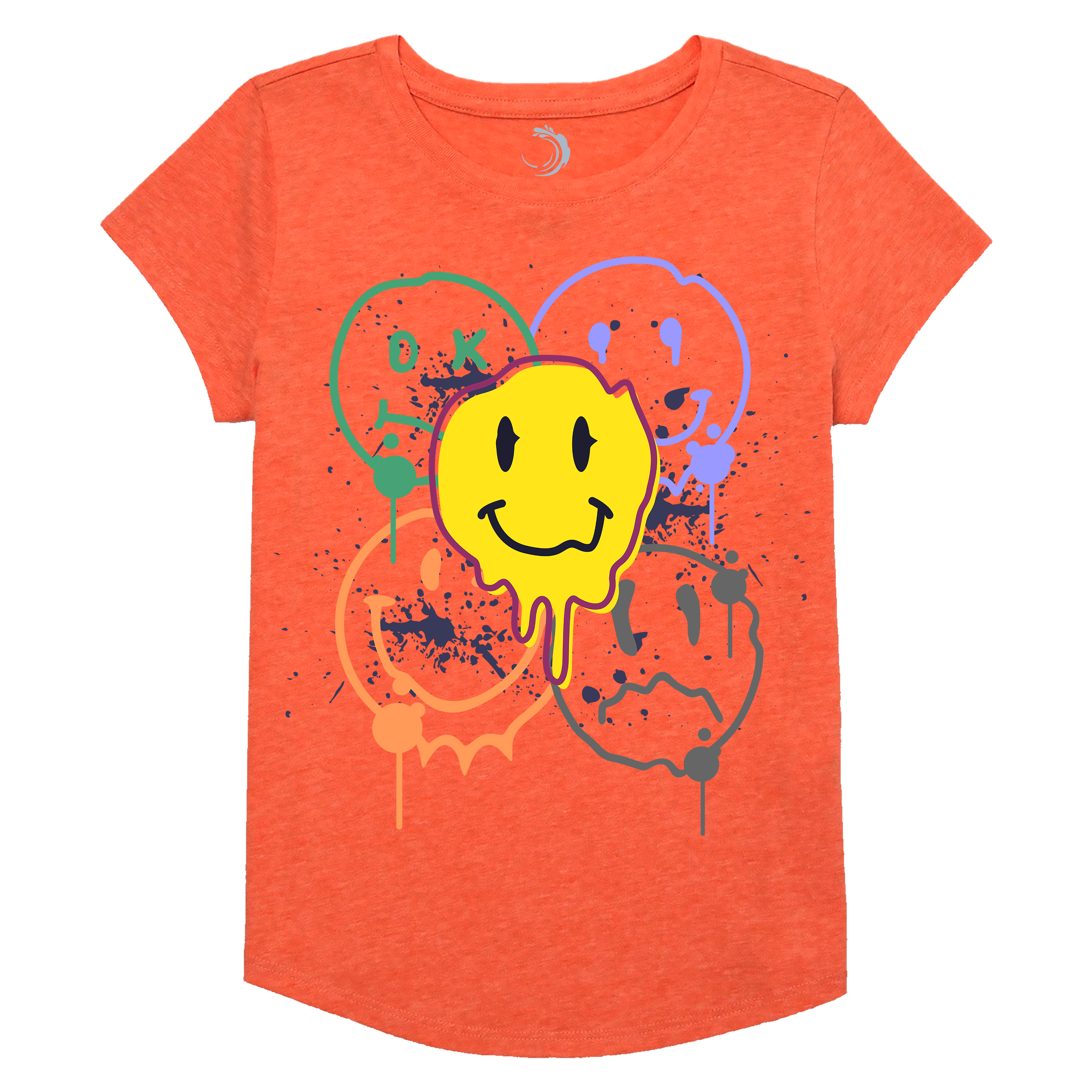 Buy orange Girls Smiley Face Short Sleeve T-Shirt