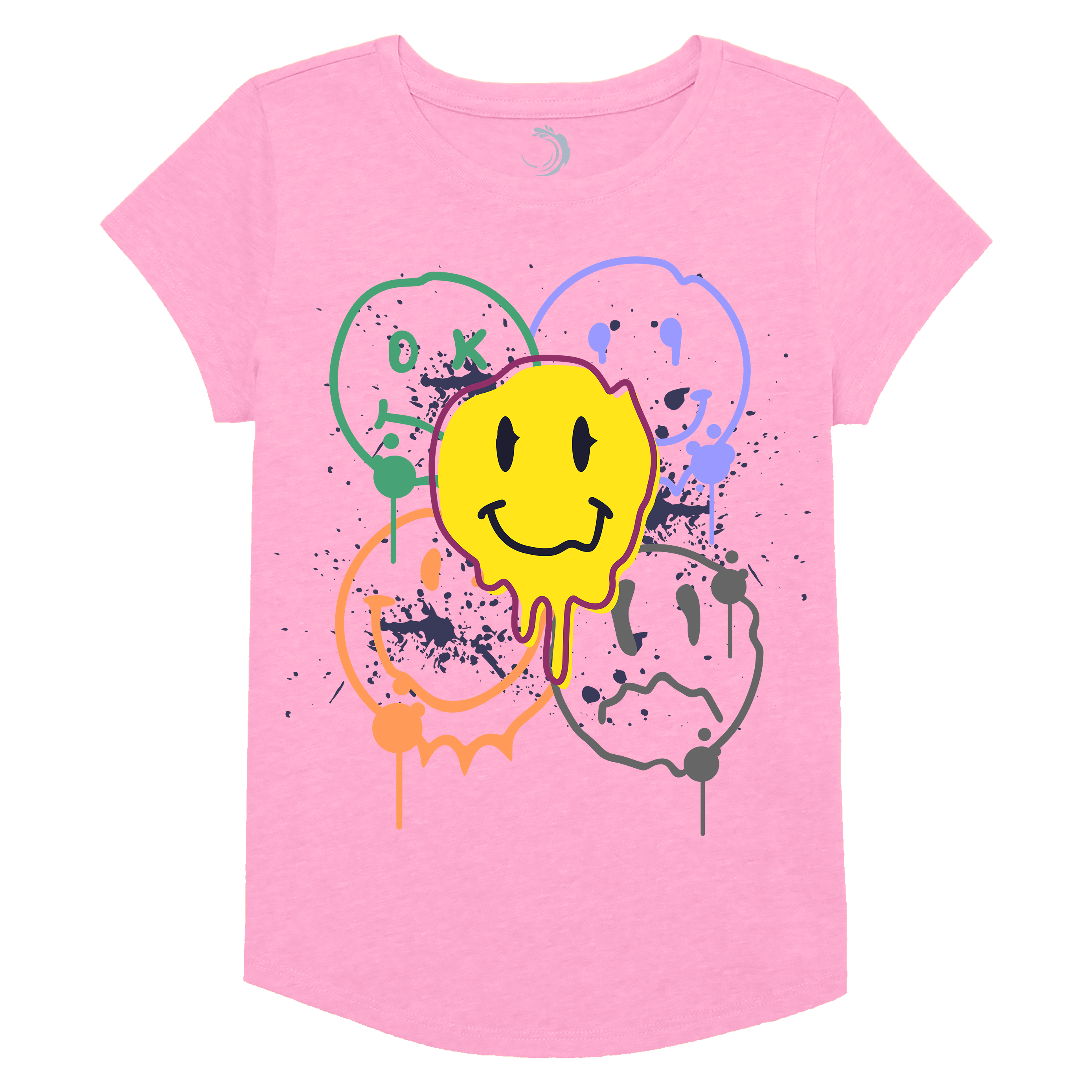 Buy pink Girls Smiley Face Short Sleeve T-Shirt