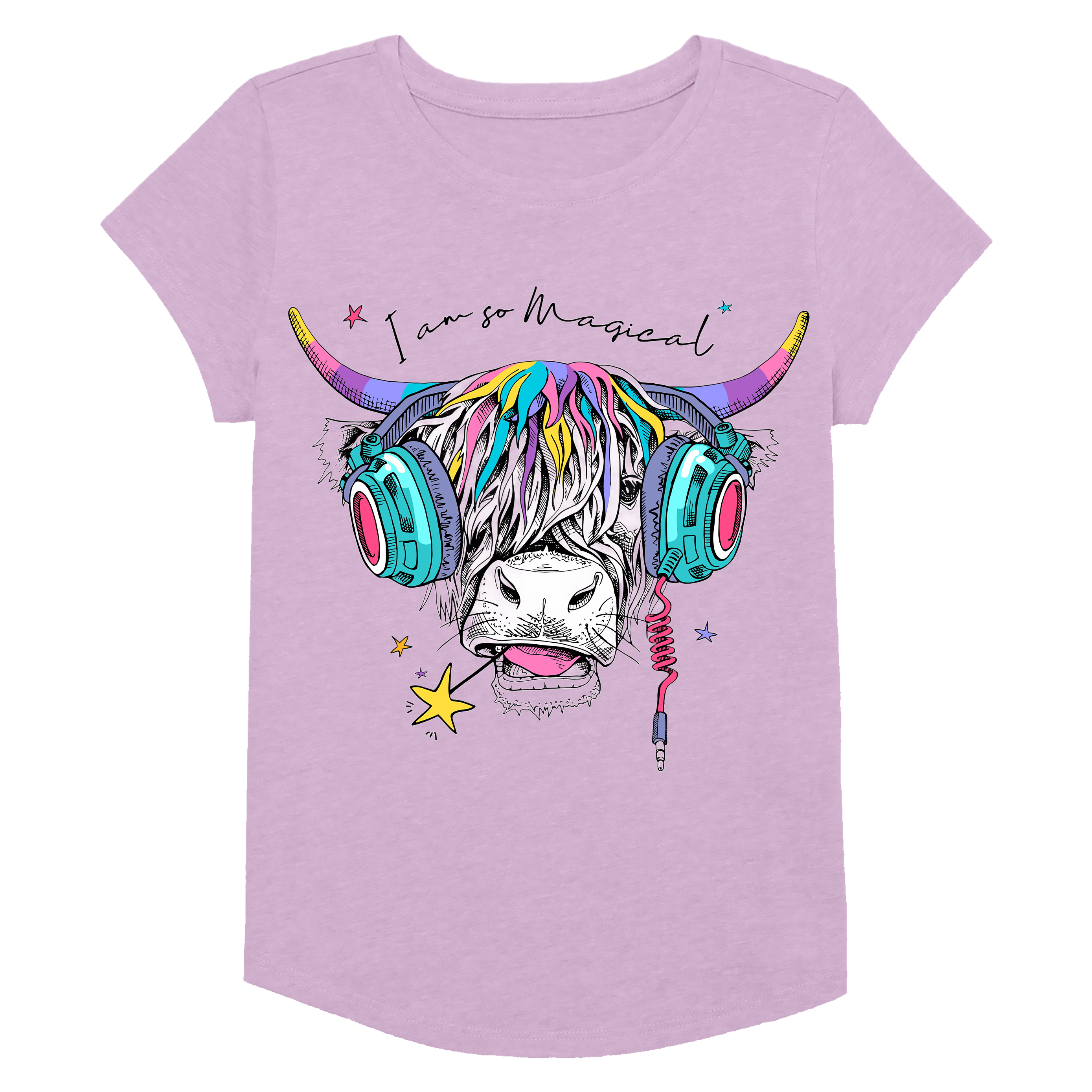 Buy purple Girls Scottish Cow Graphic Short Sleeve T-Shirt