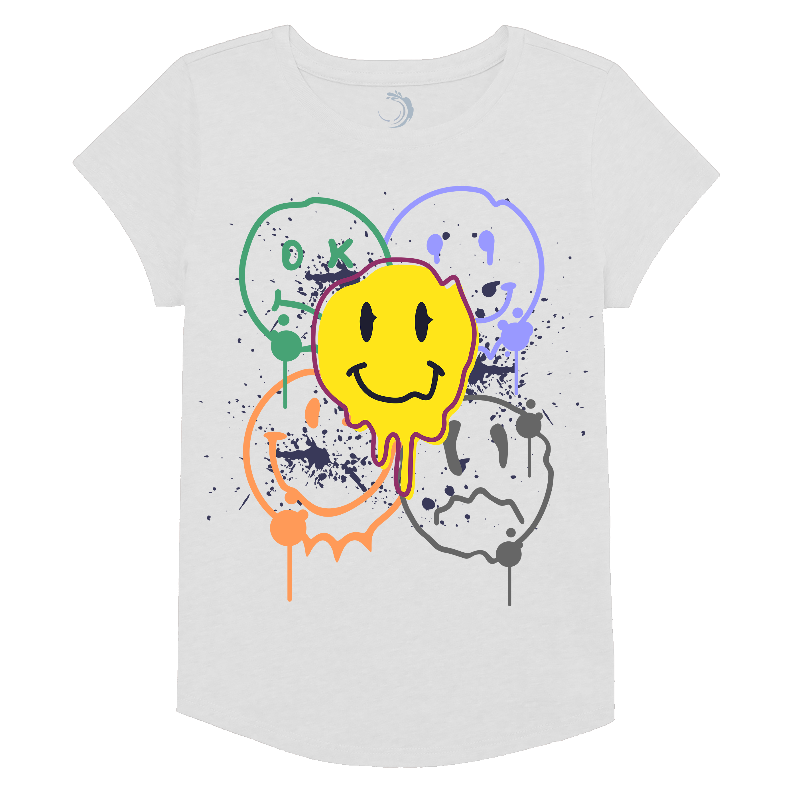 Buy white Girls Smiley Face Short Sleeve T-Shirt