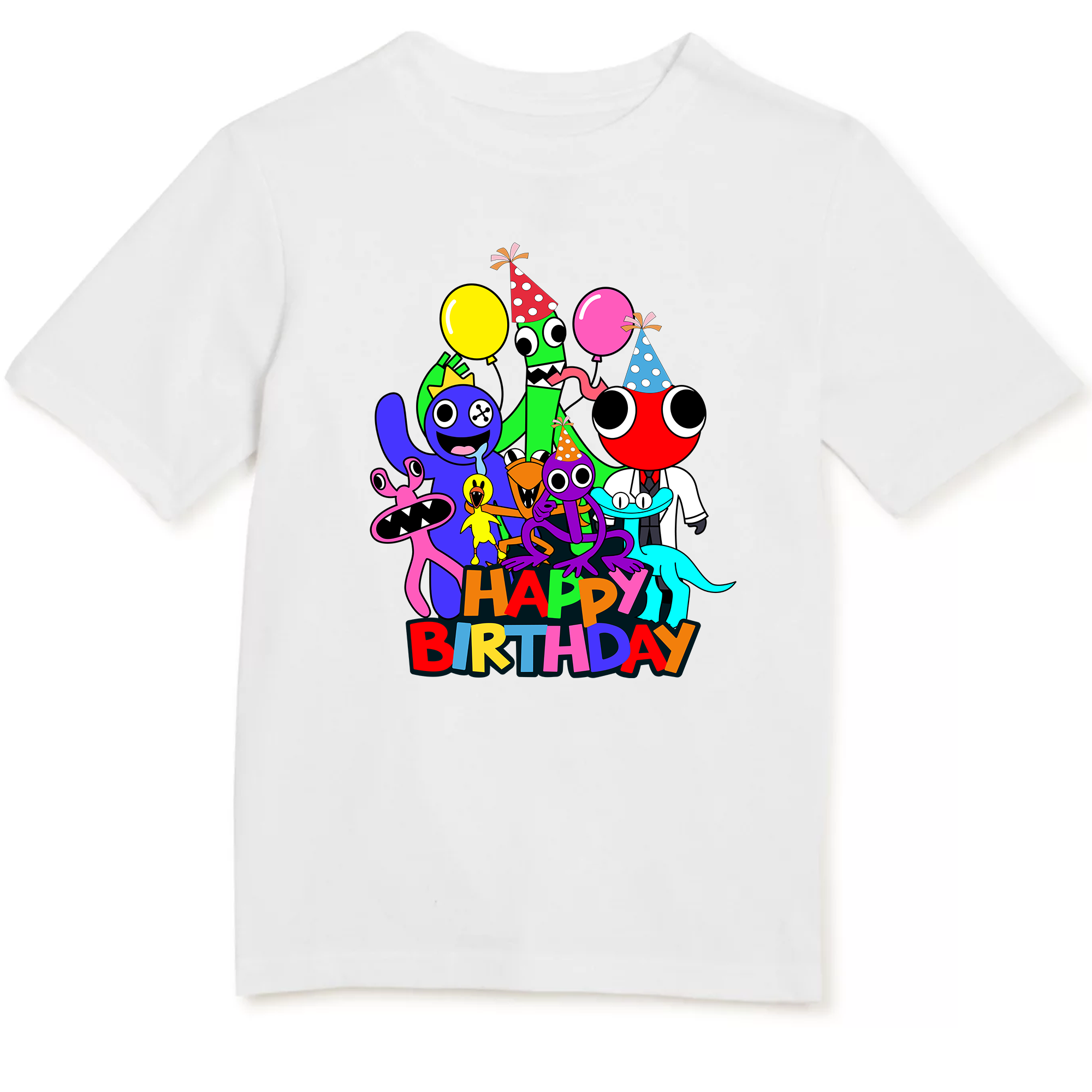 Buy white Kids Unisex Birthday Rainbow Short Sleeve T-Shirt