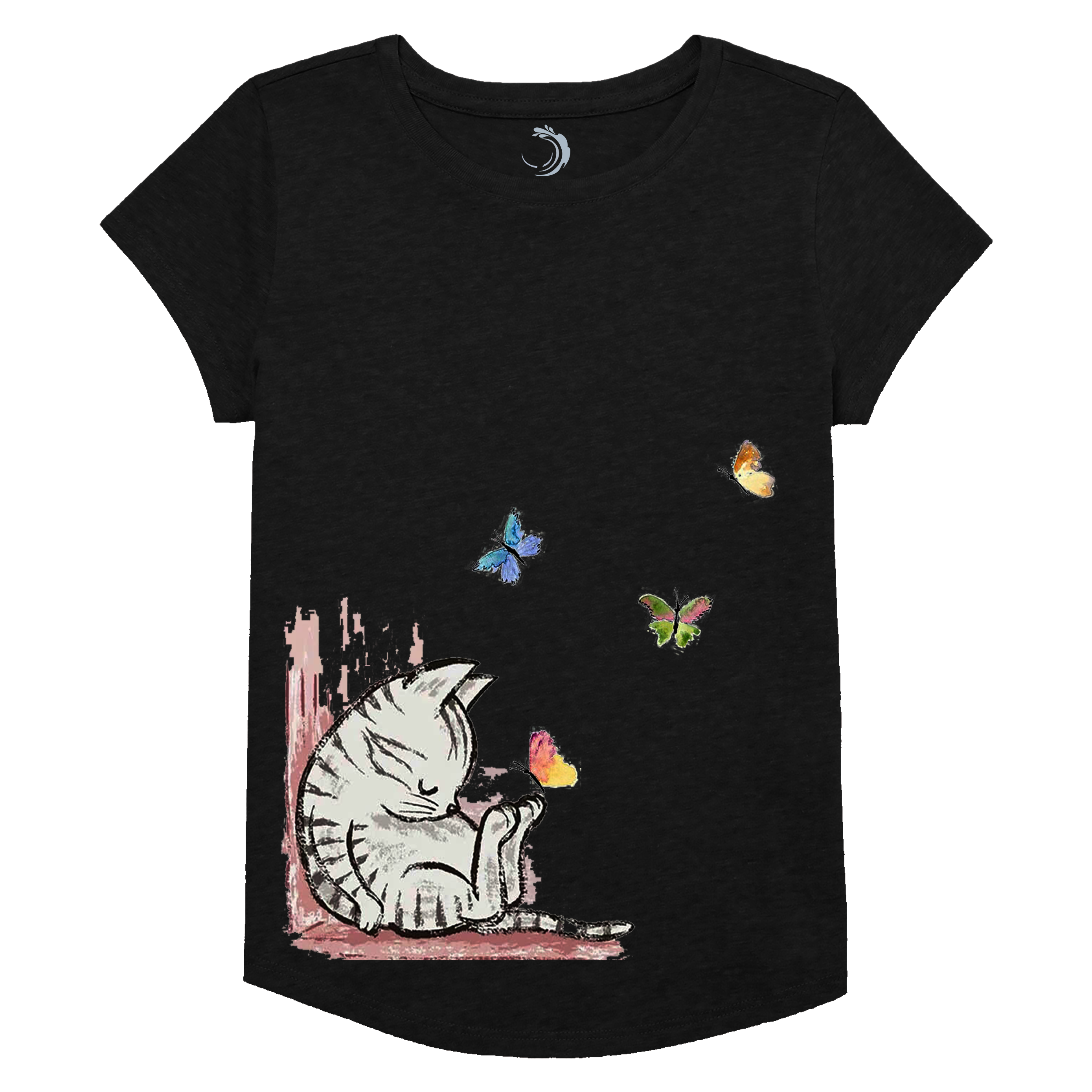 Buy black Sleeping Kitty Girls Short Sleeve T-Shirt