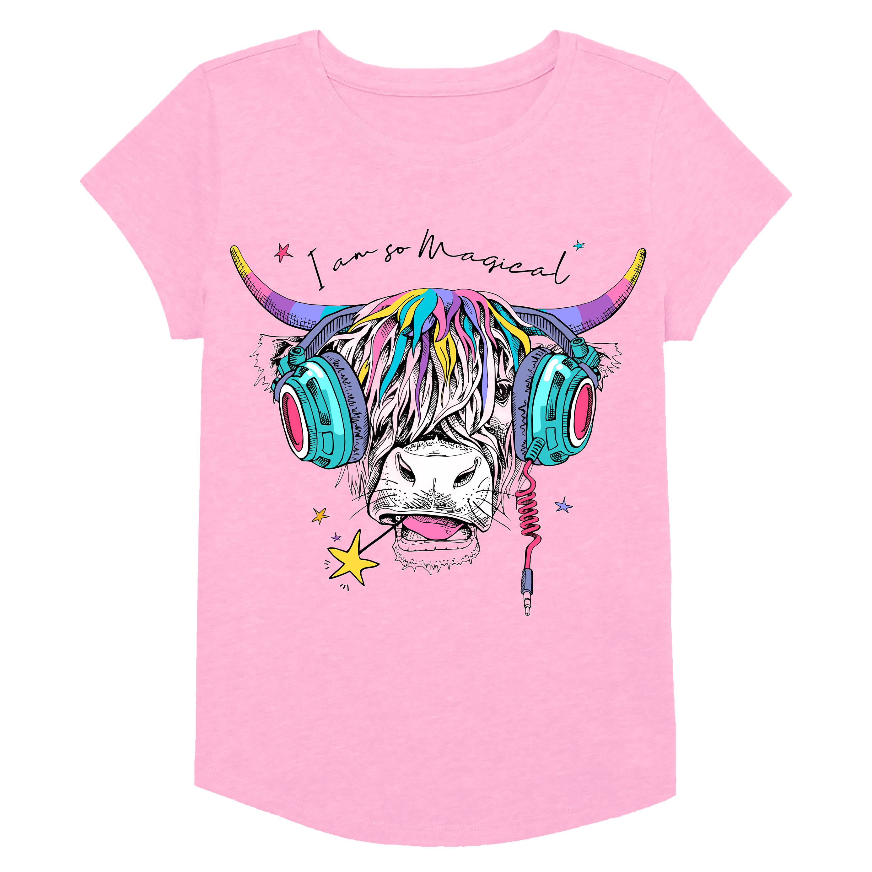 Girls Scottish Cow Graphic Short Sleeve T-Shirt